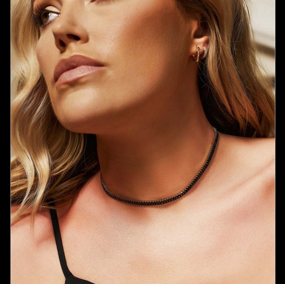 Electric Picks Naomi 14K Gold Filled Black CZ Baguette Tennis Necklace 14-16" - Picture 1 of 16